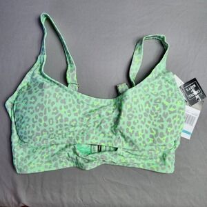 California Waves Cut Out Bralette Green Print Swim Top Leopard Size 12/14 Plus‎